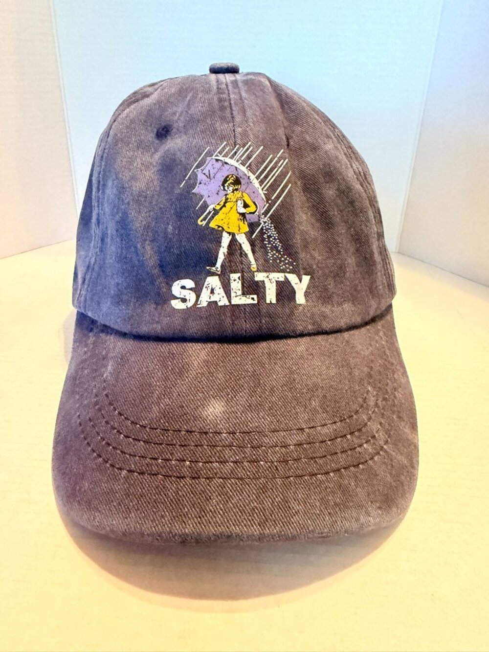 “SALTY” Navy Blue Distressed/Acid Washed Baseball Hat (BRAND-NEW & CUTE!) - Picture 4 of 8